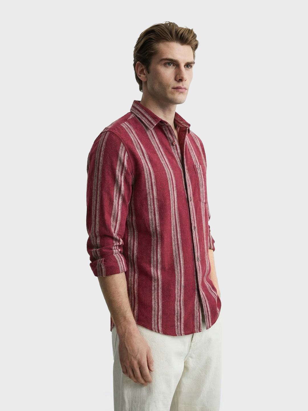 Men's Full Sleeves Slim Fit Maroon Shirt