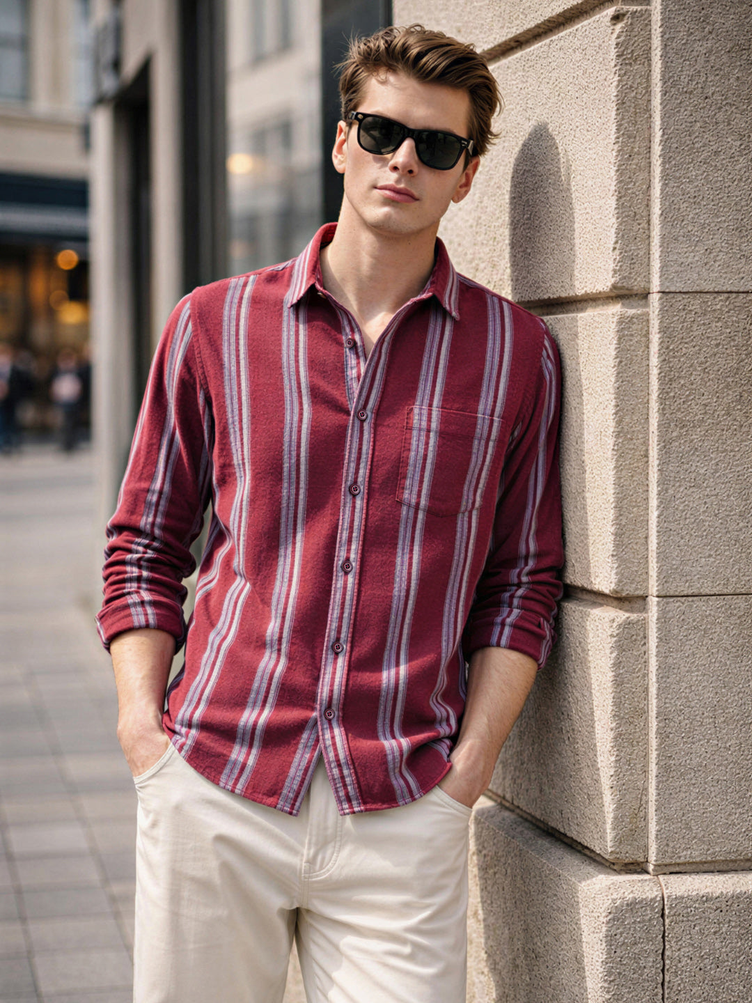 Men's Full Sleeves Slim Fit Maroon Shirt