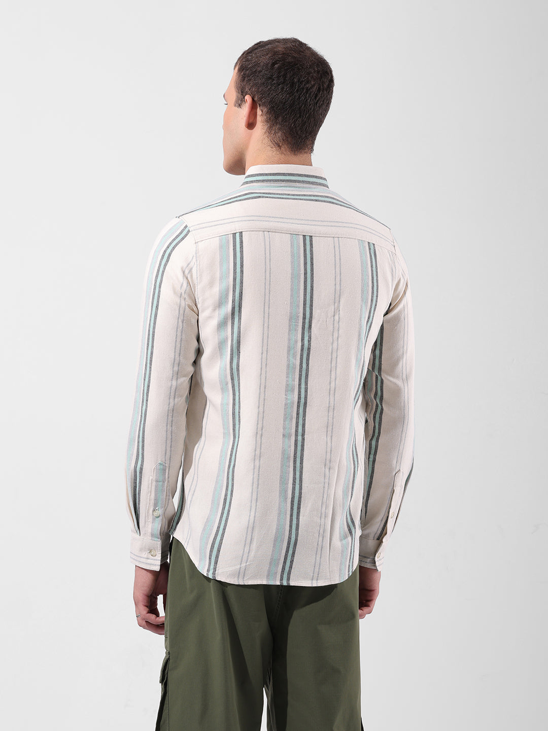Men's Green Slim Fit Striped Casual Shirt