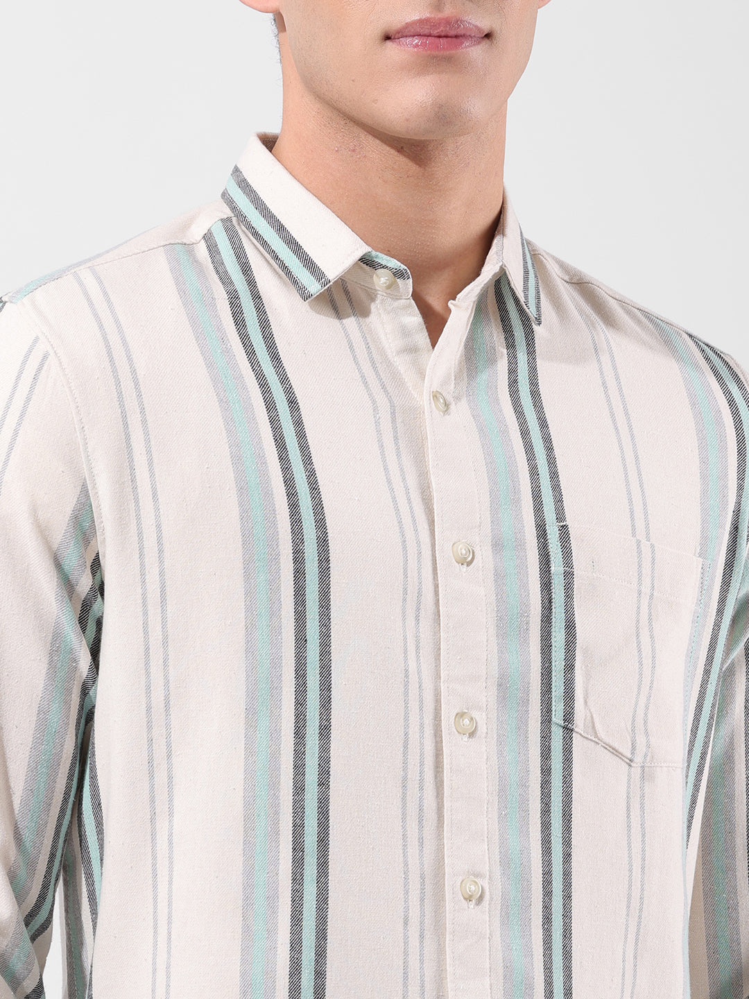 Men's Green Slim Fit Striped Casual Shirt