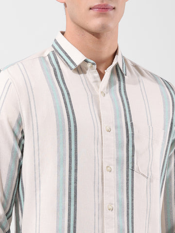 Men's Green Slim Fit Striped Casual Shirt