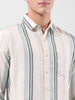 Men's Green Slim Fit Striped Casual Shirt