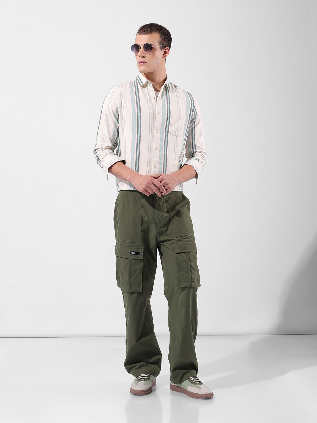 Men's Green Slim Fit Striped Casual Shirt