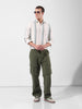 Men's Green Slim Fit Striped Casual Shirt