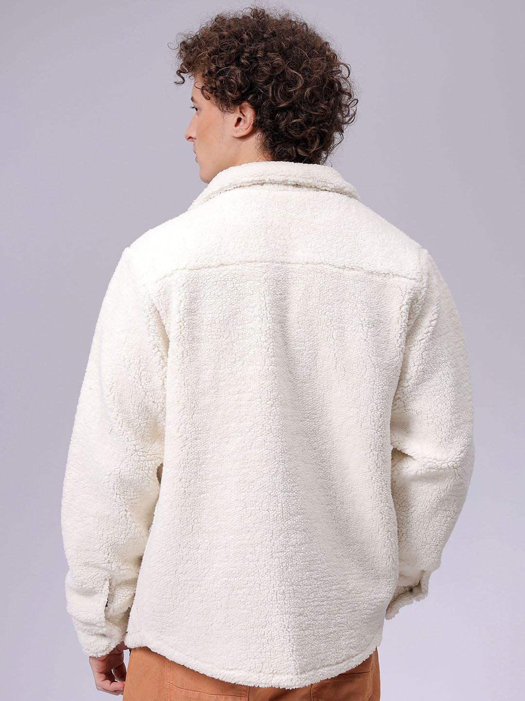 Men's White Regular Fit Solid Fleece Winter Shirt
