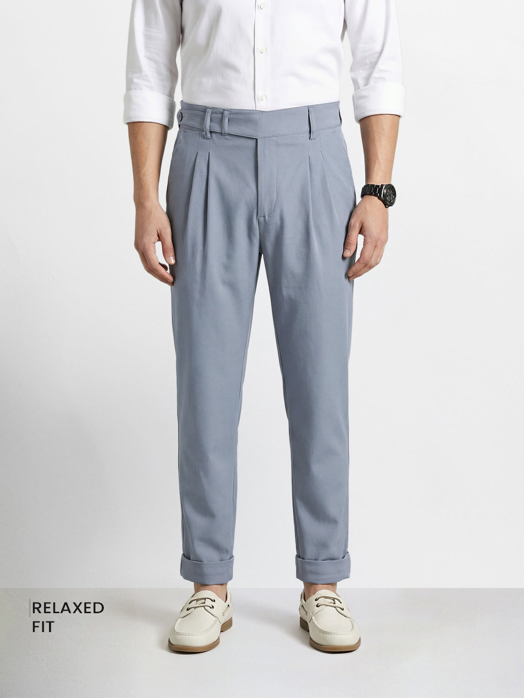 Men's Blue Relaxed Fit Solid Casual Trousers