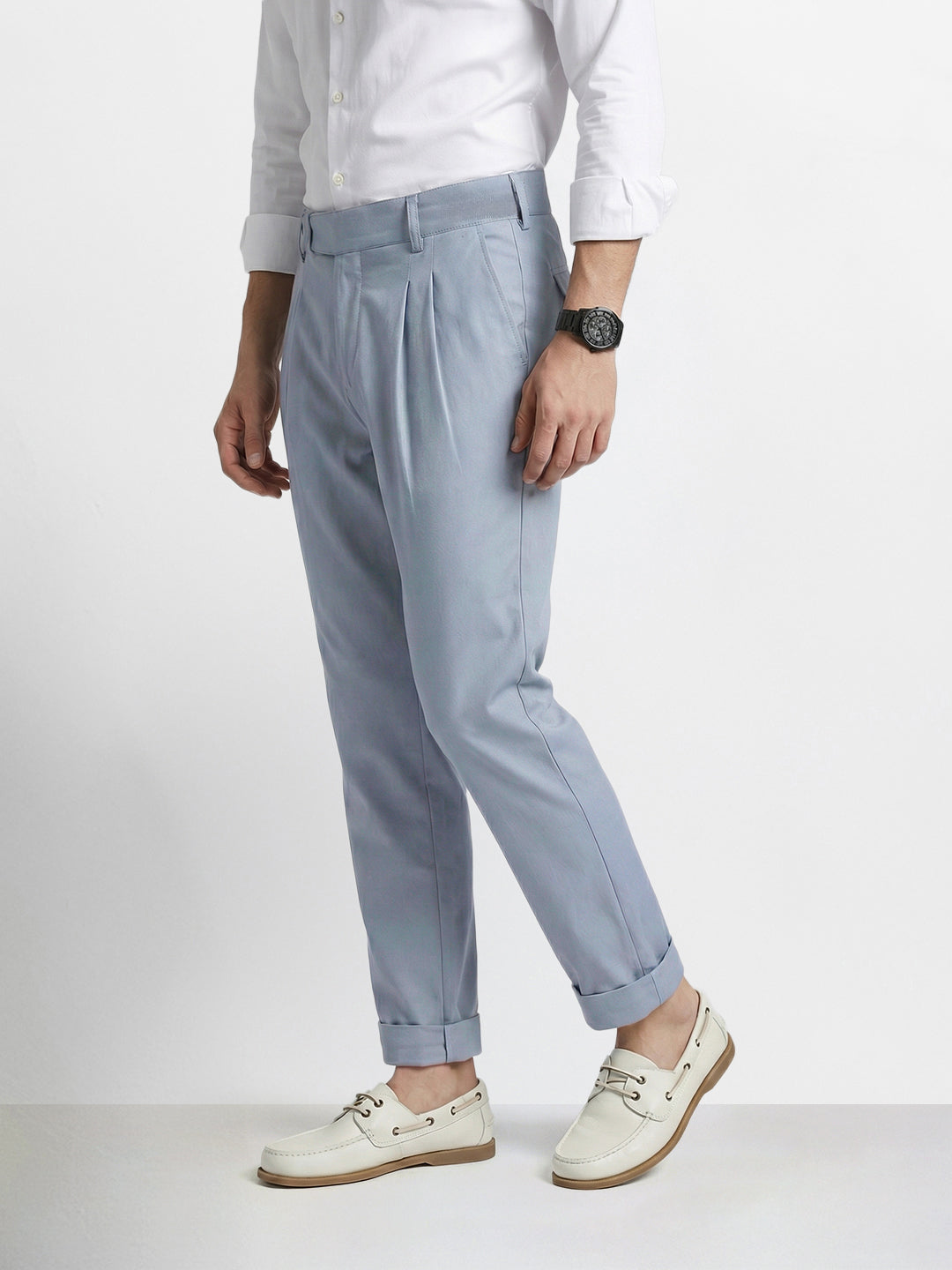 Men's Blue Relaxed Fit Solid Casual Trousers