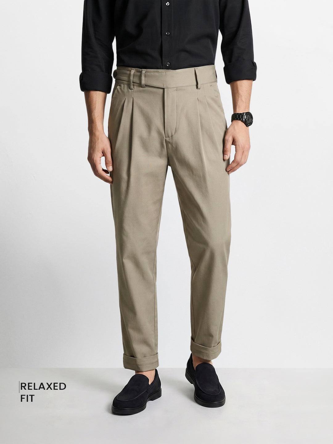 Men's Green Relaxed Fit Solid Casual Trousers