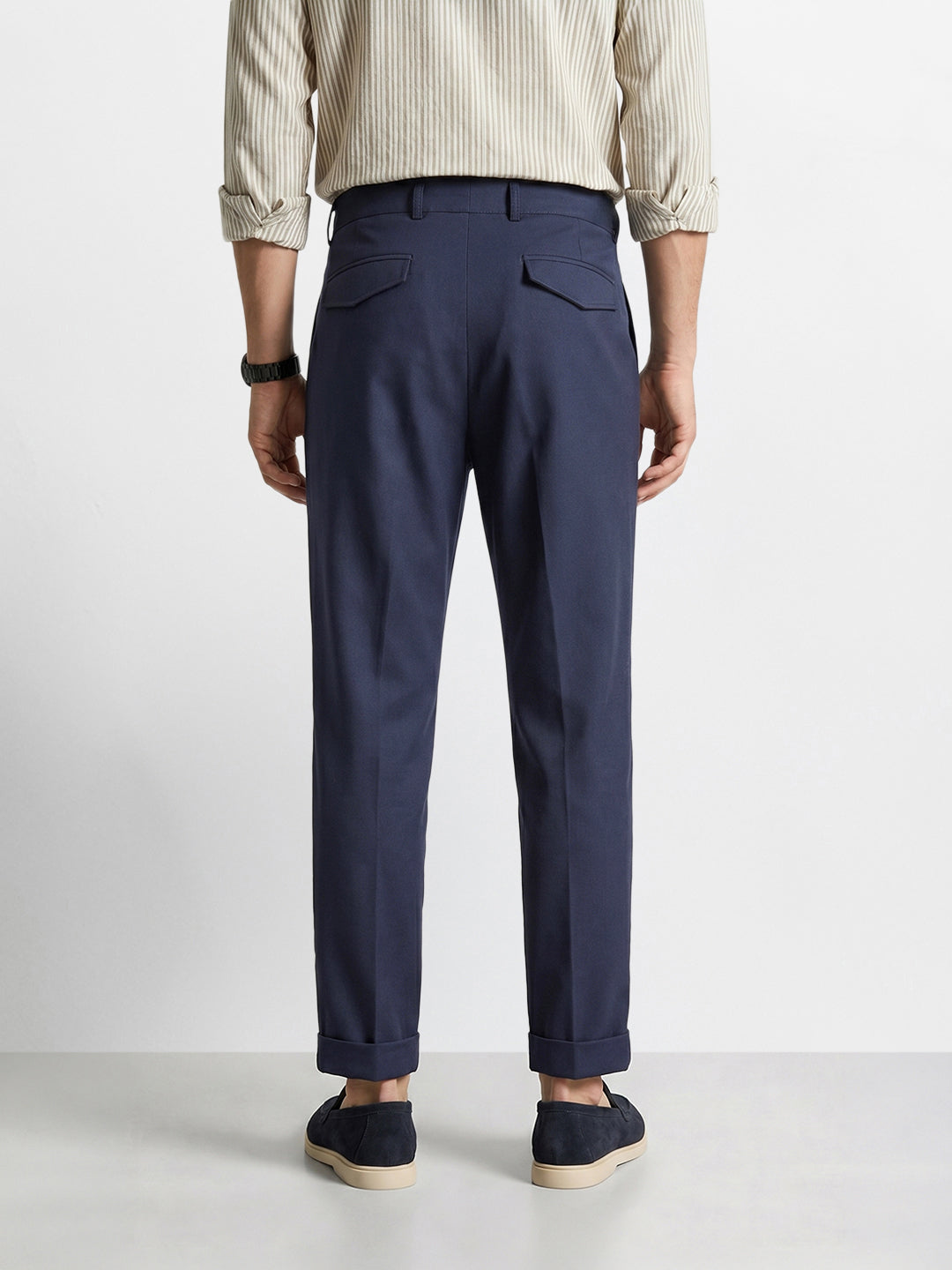Men's Blue Relaxed Fit Solid Casual Trousers