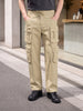 Men's Beige Wide Leg Fit Solid Utility Cargo