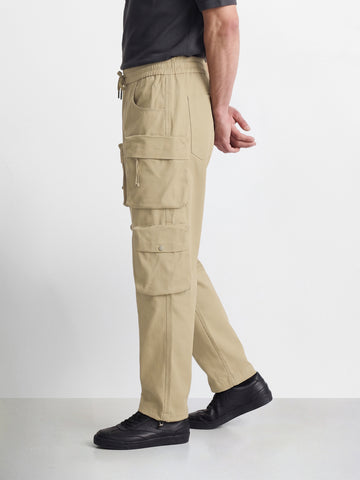 Men's Beige Wide Leg Fit Solid Utility Cargo