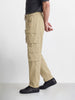 Men's Beige Wide Leg Fit Solid Utility Cargo
