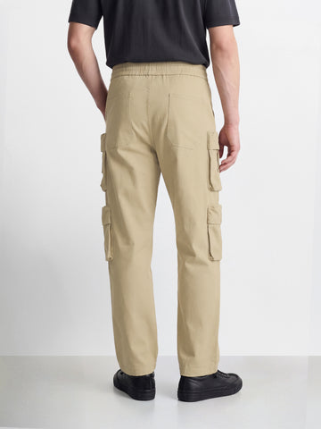 Men's Beige Wide Leg Fit Solid Utility Cargo