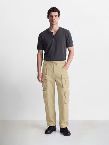 Men's Beige Wide Leg Fit Solid Utility Cargo