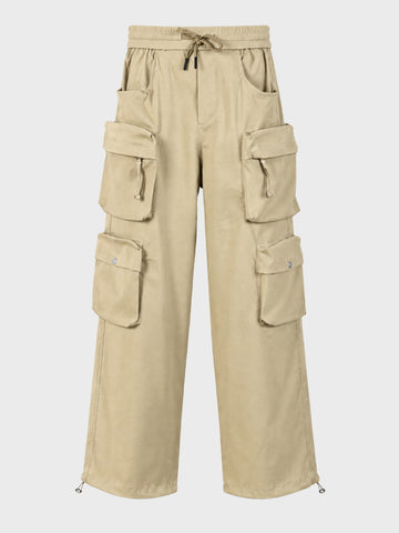 Men's Beige Wide Leg Fit Solid Utility Cargo