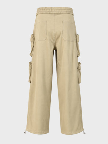 Men's Beige Wide Leg Fit Solid Utility Cargo