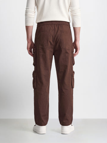 Men's Brown Wide Leg Fit Solid Utility Cargo