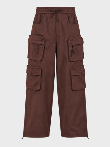 Men's Brown Wide Leg Fit Solid Utility Cargo