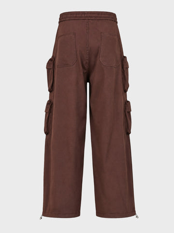 Men's Brown Wide Leg Fit Solid Utility Cargo