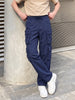 Men's Blue Wide Leg Fit Solid Utility Cargo