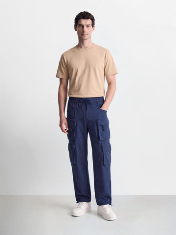 Men's Blue Wide Leg Fit Solid Utility Cargo
