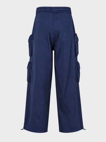 Men's Blue Wide Leg Fit Solid Utility Cargo