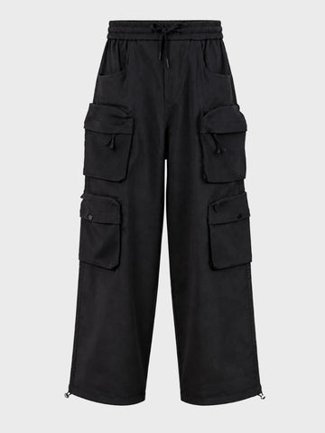 Men's Black Wide Leg Fit Solid Utility Cargo