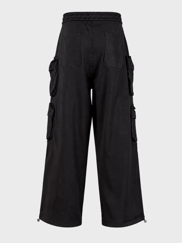 Men's Black Wide Leg Fit Solid Utility Cargo