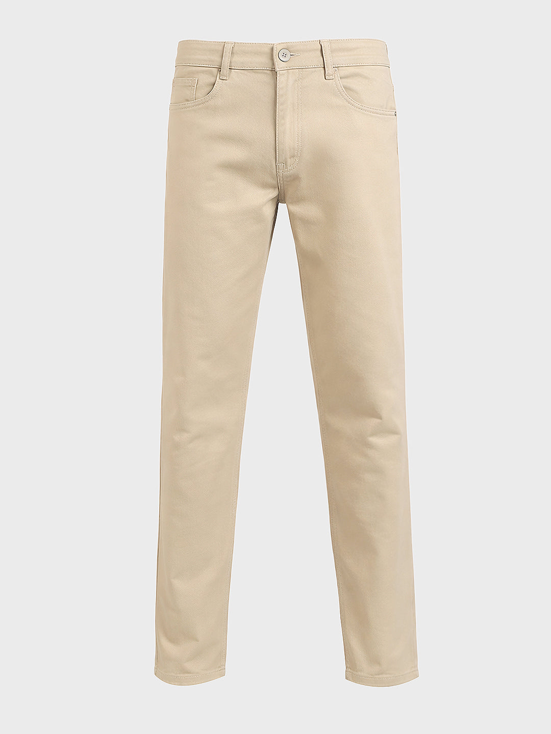 Men's Beige Regular Fit Solid Casual Chinos