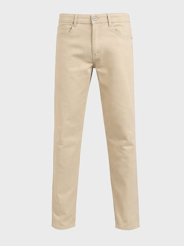 Men's Beige Regular Fit Solid Casual Chinos