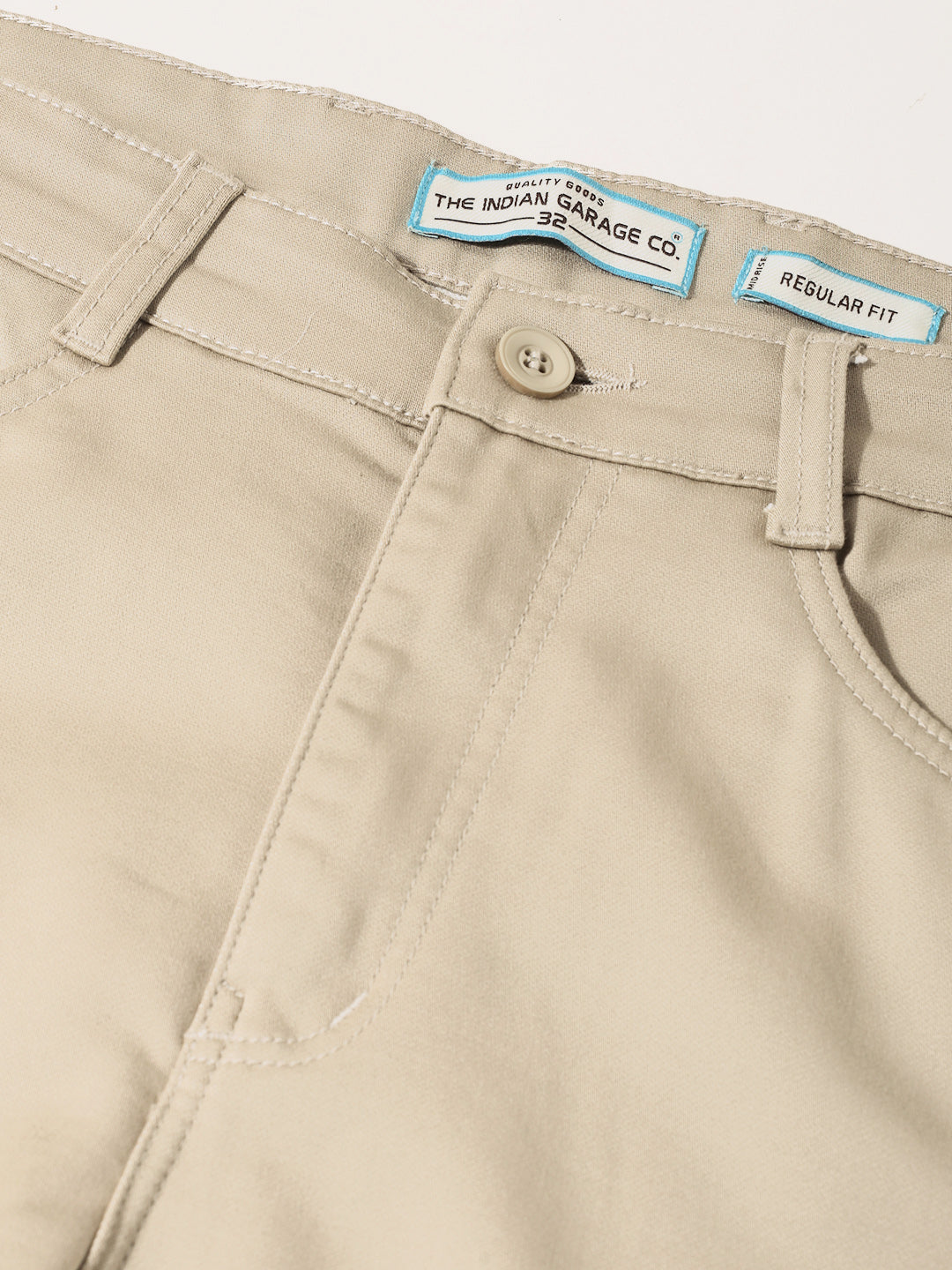 Men's Beige Regular Fit Solid Casual Chinos