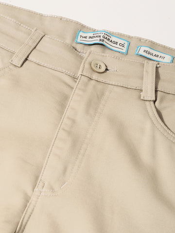 Men's Beige Regular Fit Solid Casual Chinos