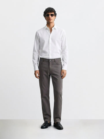 Men's Grey Regular Fit Solid Casual Chinos