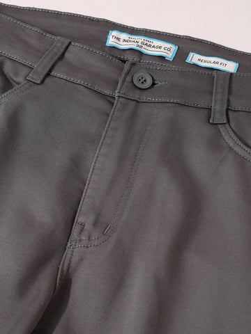 Men's Grey Regular Fit Solid Casual Chinos