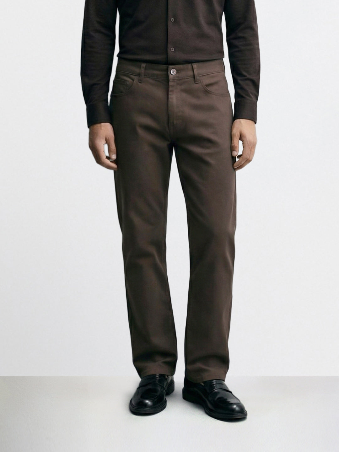 Men's Brown Regular Fit Solid Casual Chinos