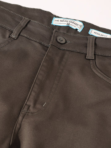 Men's Brown Regular Fit Solid Casual Chinos