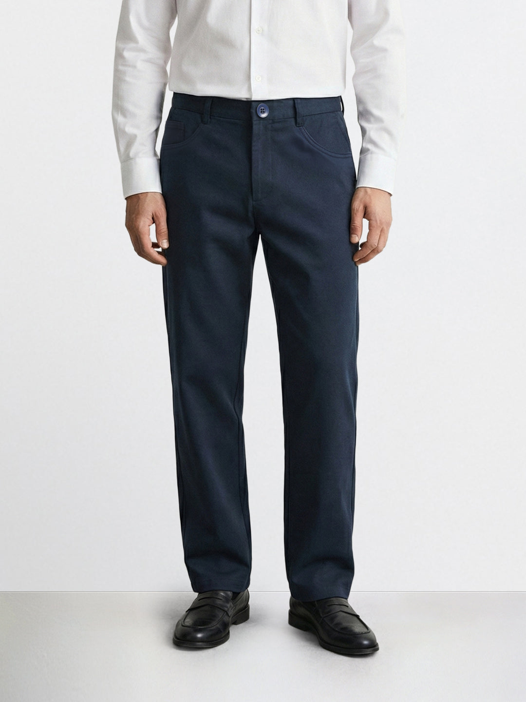 Men's Blue Regular Fit Solid Casual Chinos