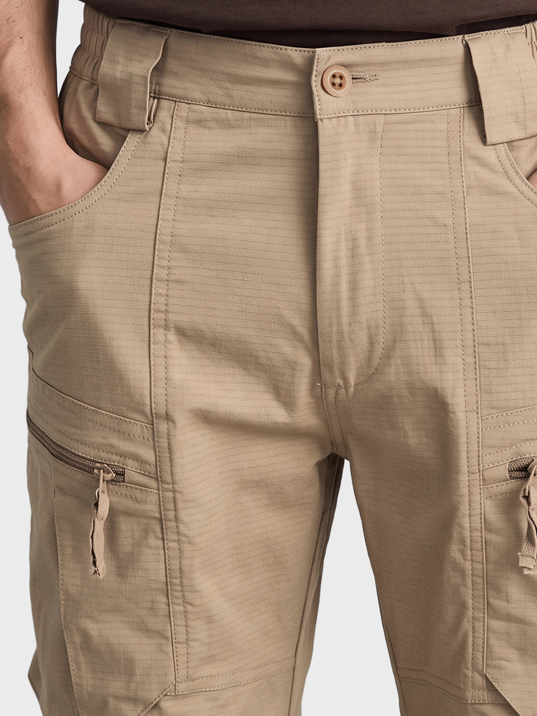 Men's Khaki Relaxed Fit Solid Casual Cargo