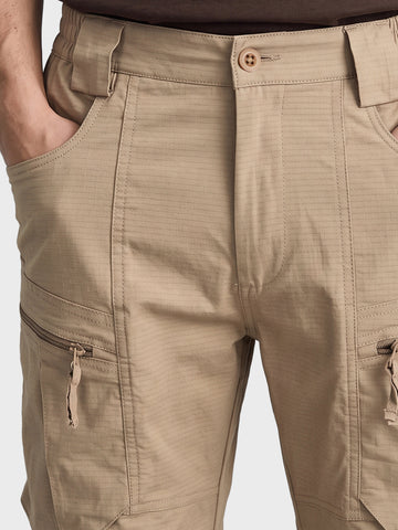 Men's Khaki Relaxed Fit Solid Casual Cargo