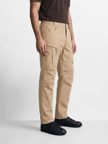 Men's Khaki Relaxed Fit Solid Casual Cargo