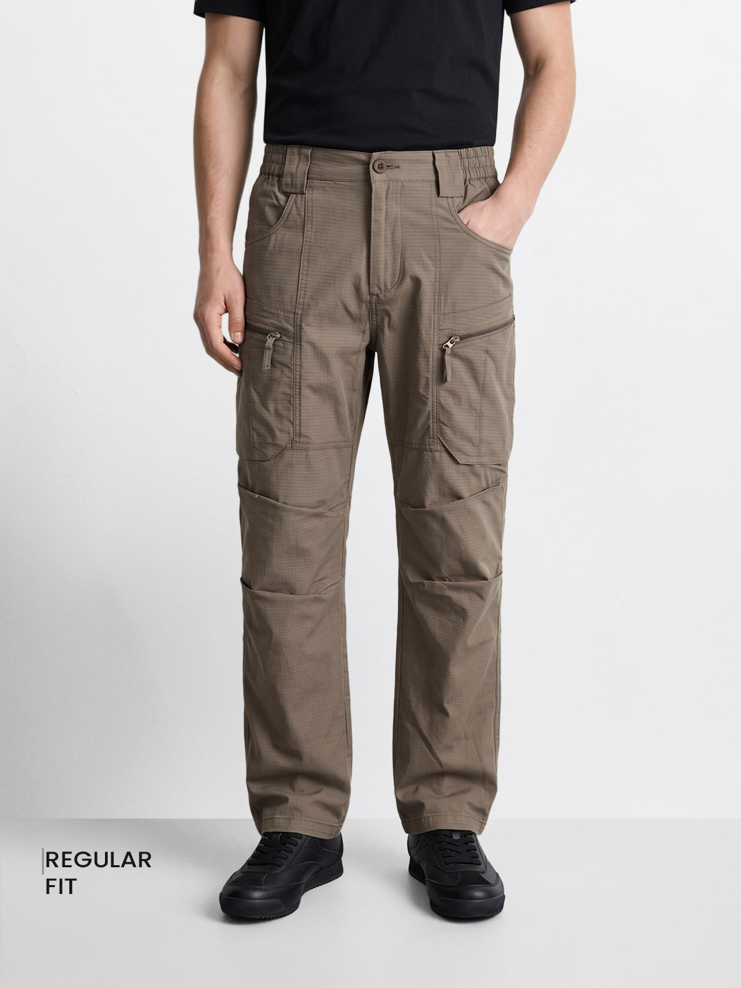 Men's Grey Regular Fit Solid Casual Cargo