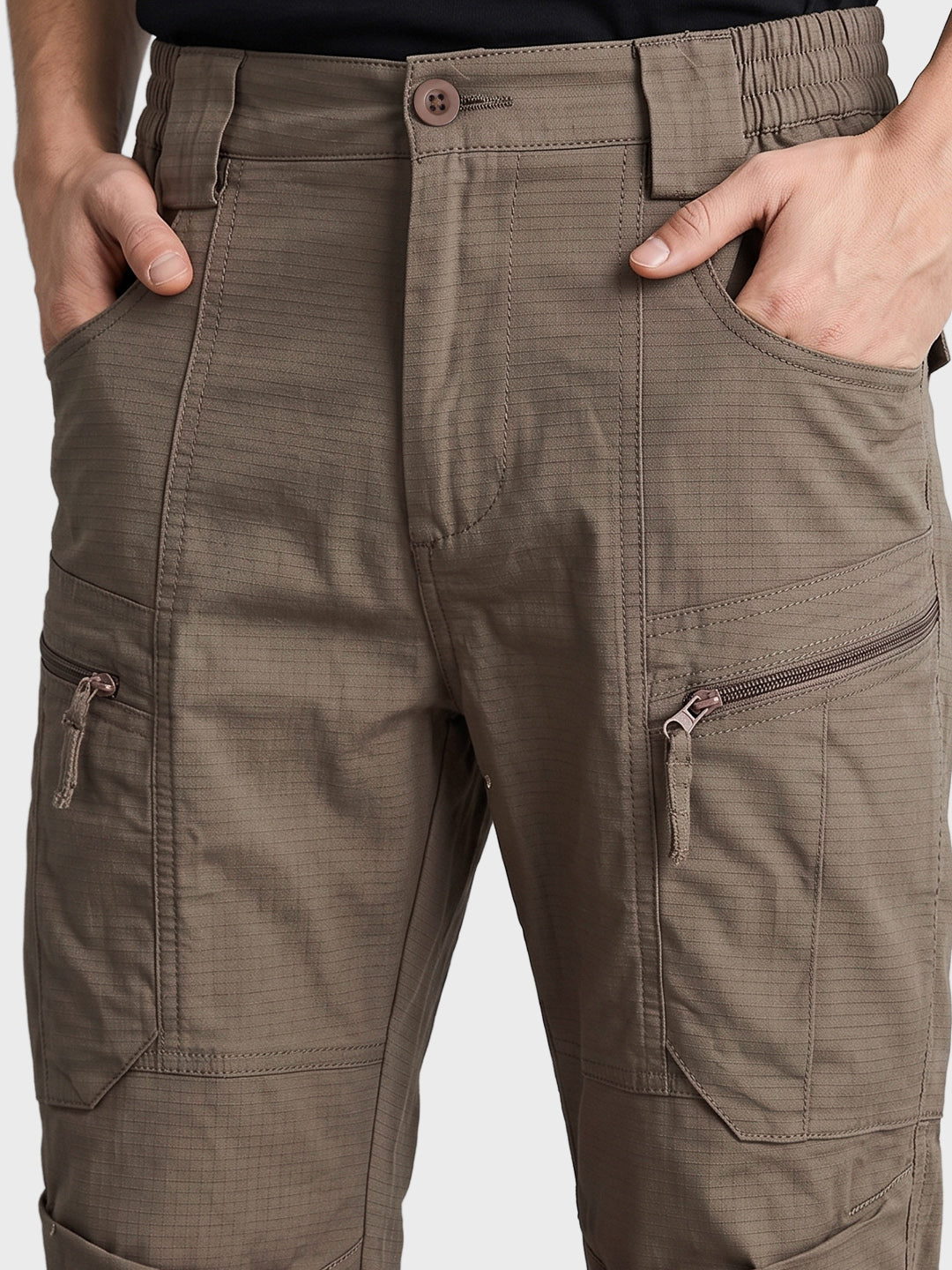 Men's Grey Regular Fit Solid Casual Cargo