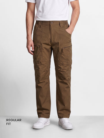 Men's Brown Regular Fit Solid Casual Cargo