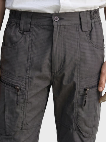 Men's Grey Regular Fit Solid Casual Cargo