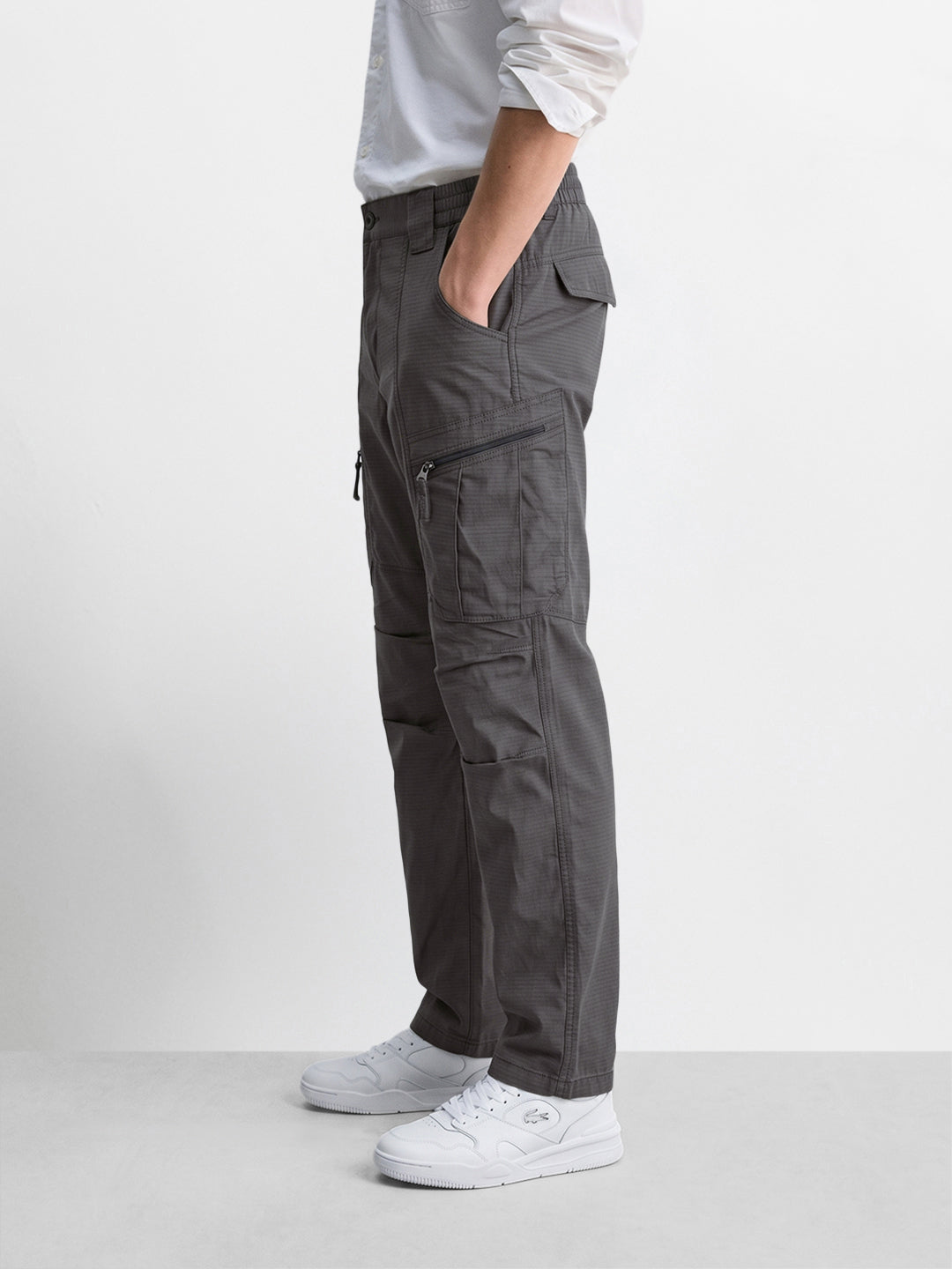 Men's Grey Regular Fit Solid Casual Cargo