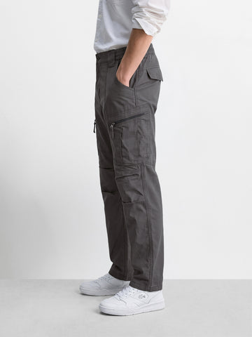 Men's Grey Regular Fit Solid Casual Cargo
