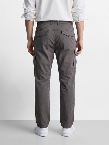 Men's Grey Regular Fit Solid Casual Cargo