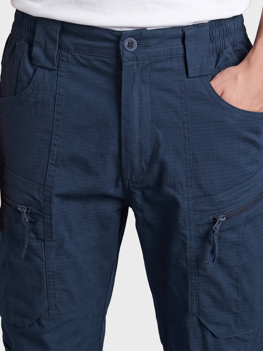 Men's Navy Blue Regular Fit Solid Casual Cargo