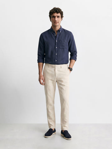 Men's Cream Slim Fit Solid Casual Chinos