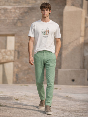 Men's Green Slim Fit Solid Casual Chinos